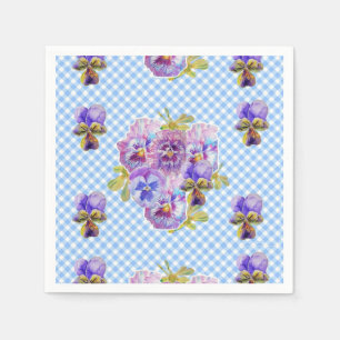 Serviette En Papier Serviettes en gingham bleu shabby chic floral