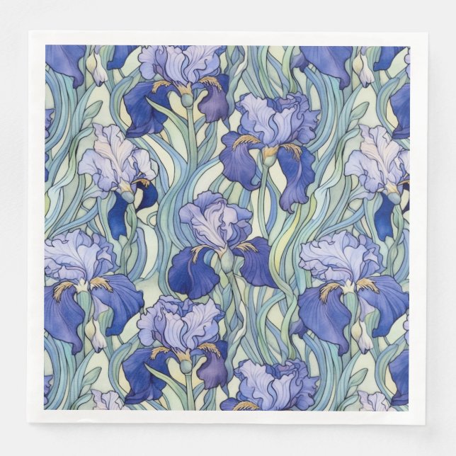 Serviette En Papier Serviettes en iris bleu Art nouveau (Devant)