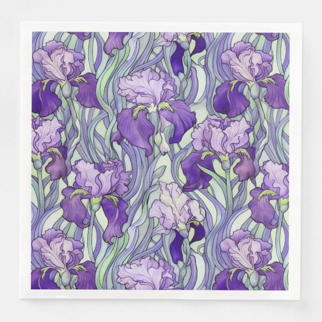 Serviette En Papier Serviettes en iris violet Art Nouveau (Devant)