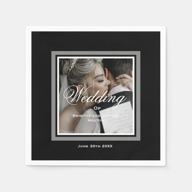 Serviette En Papier Serviettes en mariage noir et blanc (Devant)