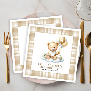 Serviette En Papier Serviettes en or Ourson pour un 4ème anniversaire 