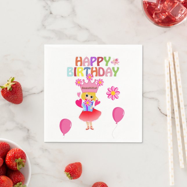 Serviette En Papier Serviettes en papier, Ballons roses Joyeux anniver (En situation)