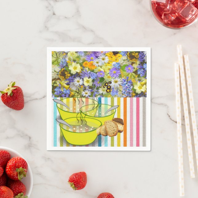 Serviette En Papier Serviettes en papier, bandes florales (En situation)
