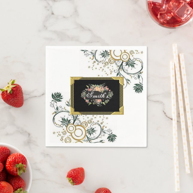 Serviette En Papier Serviettes en papier, Fleurs florales noires Monog (En situation)