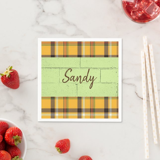 Serviette En Papier Serviettes En Papier, Jaune Plaid (En situation)