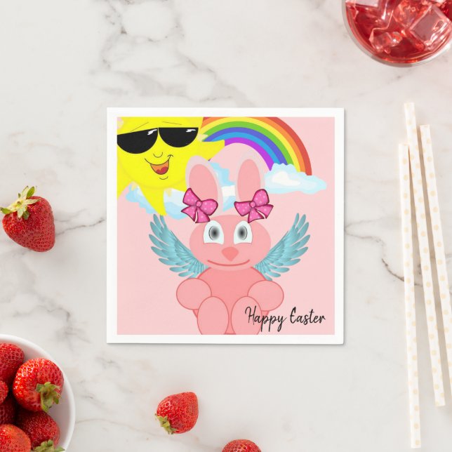 Serviette En Papier Serviettes en papier, lapin rose Joyeux Pâques (En situation)