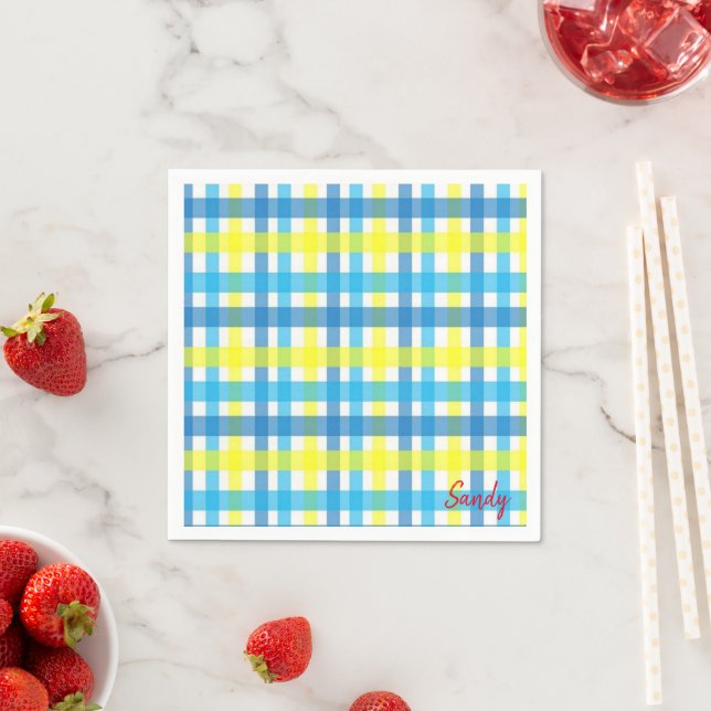 Serviette En Papier Serviettes en papier, Plaid bleu jaune (En situation)