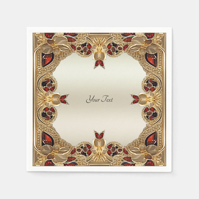 Serviette En Papier Serviettes en pierre rouge à fleurs dorées (Devant)
