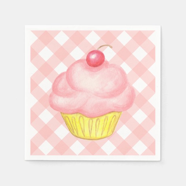 Serviette En Papier Serviettes En vichy Cupcake roses (Devant)