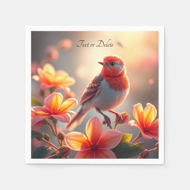 Serviette En Papier Serviettes Fleuries Oiseau Orange (Devant)