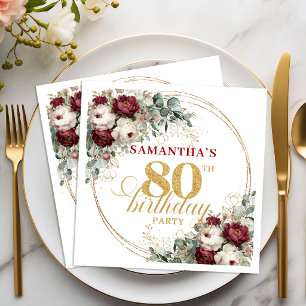 Serviette En Papier Serviettes Fleurs de Glam Marsala Or 80ème Anniver