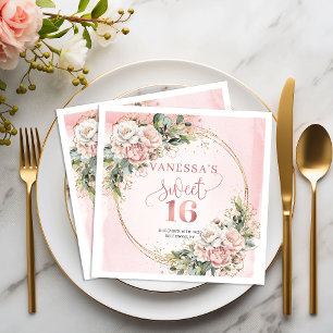 Serviette En Papier Serviettes Fleurs Rose Pâle pour Sweet Sixteen Mod
