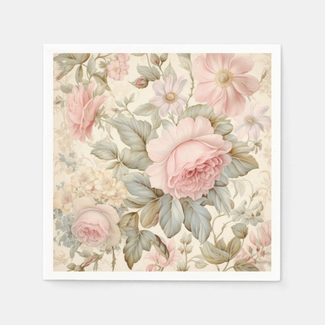 Serviette En Papier Serviettes Fleurs Roses (Devant)