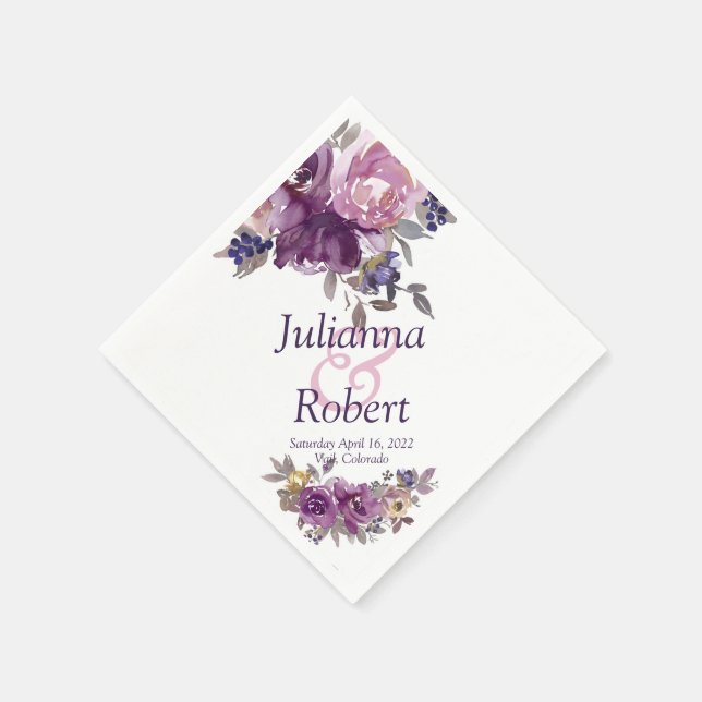 Serviette En Papier Serviettes florales aquarelle violette (Coin)