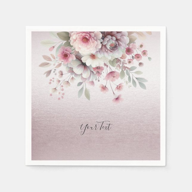 Serviette En Papier Serviettes florales blanches roses modernes (Devant)