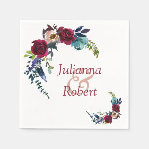 Serviette En Papier Serviettes florales boho rouges