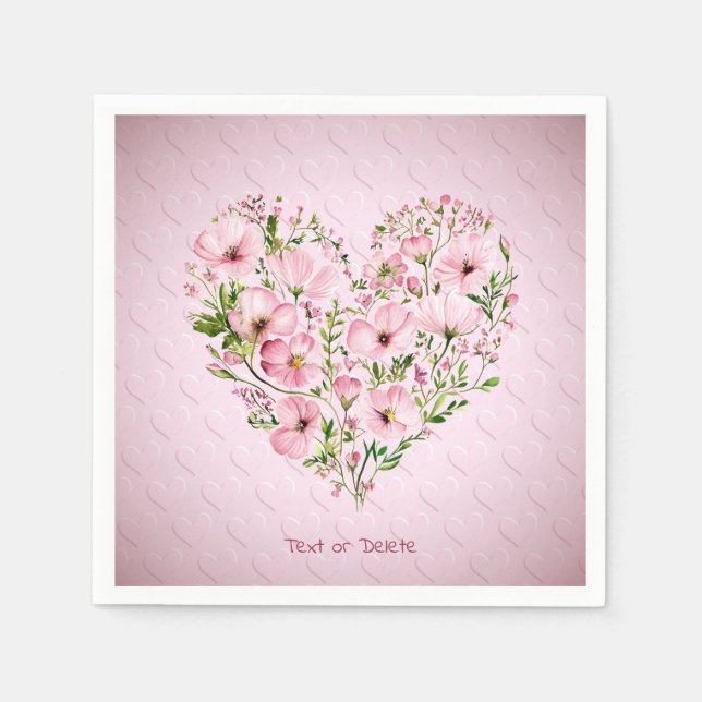 Serviette En Papier Serviettes florales de coeur rose (Devant)