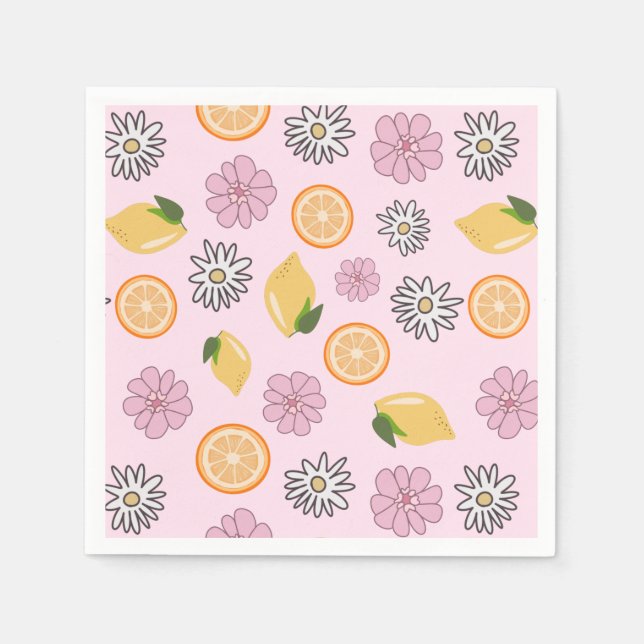 Serviette En Papier Serviettes florales d'été au citron rose (Devant)