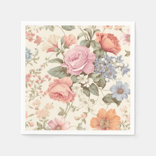 Serviette En Papier Serviettes florales orange rose (Devant)