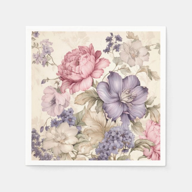 Serviette En Papier Serviettes Florales Rose Violet Blanc (Devant)