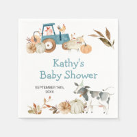 Serviettes florales tracteur animaux ferme citroui