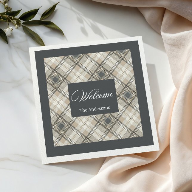 Serviette En Papier Serviettes géométriques Brown gris classique Nom p (Brown Grey Classic Geometric Napkins Custom Name )