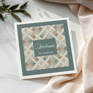 Serviette En Papier Serviettes géométriques vertes neutres personnalis