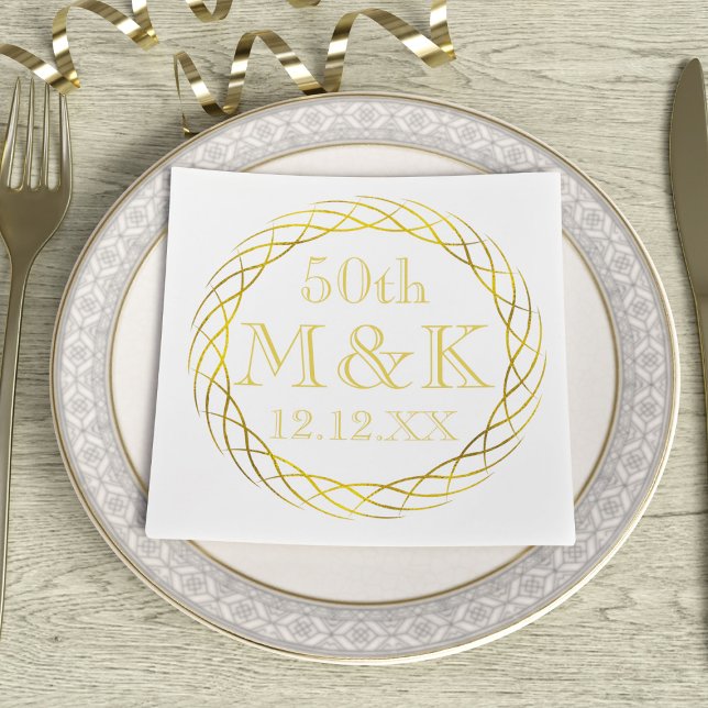 Serviette En Papier Serviettes Gold 50th Mariage Anniversary Party (Add your initials and wedding date to these white and gold  50th wedding anniversary napkins)