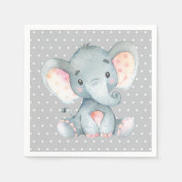 Serviettes grises pour Baby Shower Éléphant