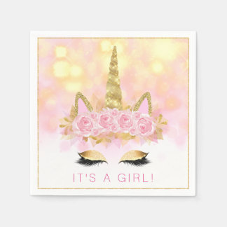Serviette En Papier Serviettes Licorne Fête Prénatale Rose Or Visage L