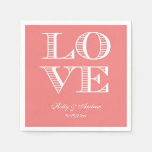 Serviette En Papier Serviettes LOVE Corail Clair, Blanc