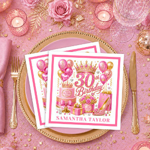 Serviette En Papier Serviettes Magenta Rose Or Paillettes 30ème Annive