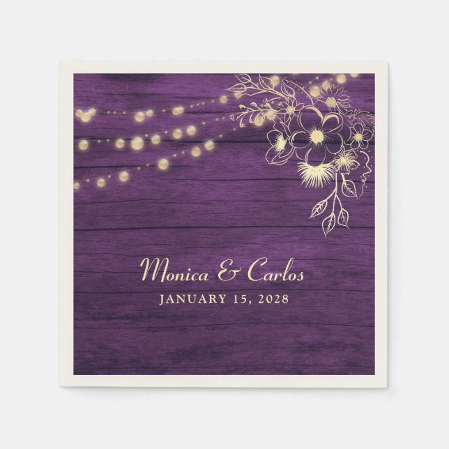 Serviette En Papier Serviettes Mariage en bois rustique (Devant)