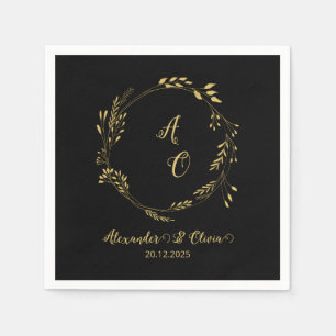 Serviette En Papier Serviettes Mariage Floral De Luxe Noir Et Or