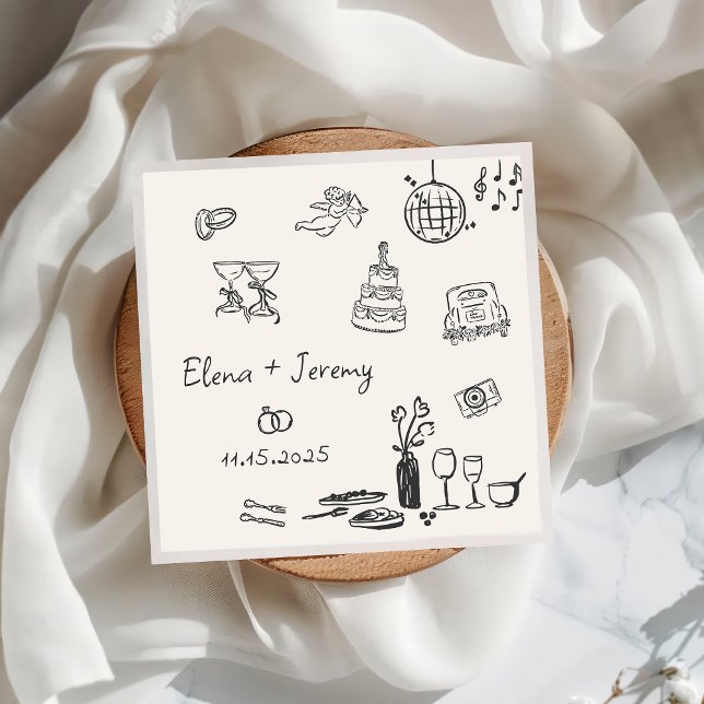 Serviette En Papier Serviettes Mariage Quirky Tirées À La Main (Créateur téléchargé)