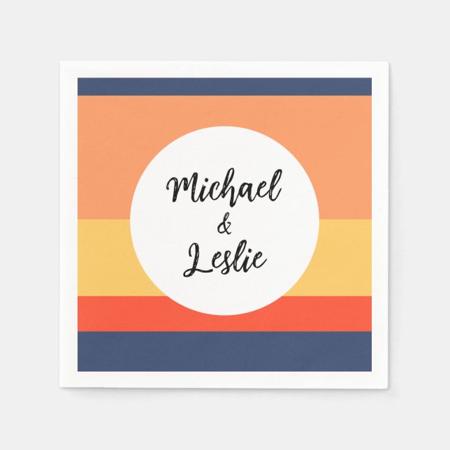 Serviette En Papier Serviettes mariages à couche plate orange et bleue (Devant)