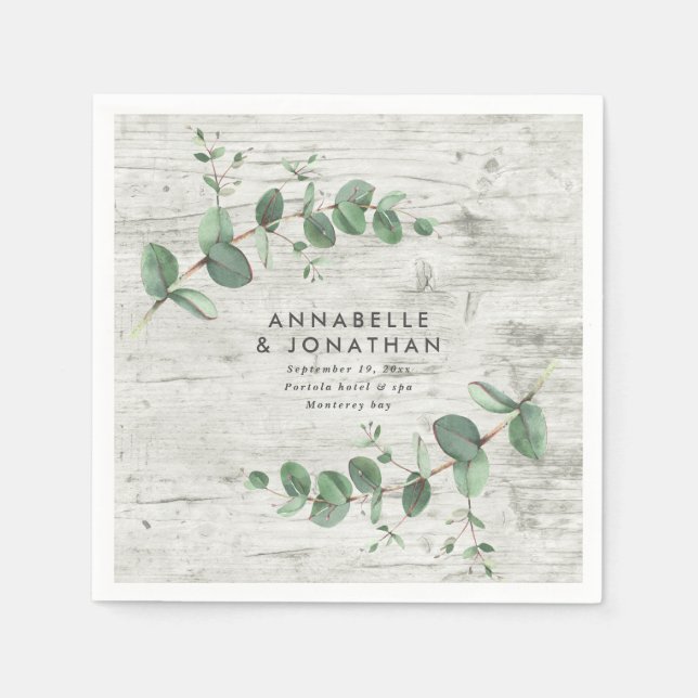 Serviette En Papier serviettes mariages en bois blanc eucalyptus feuil (Devant)