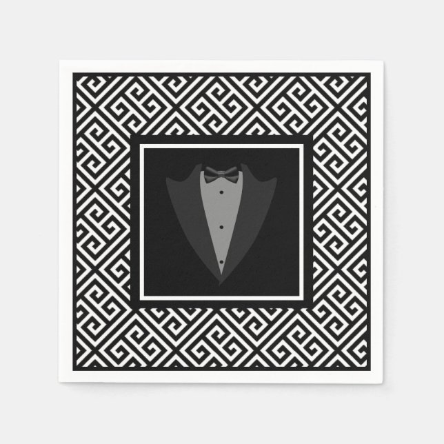 Serviette En Papier Serviettes mariages tuxedo noir et blanc (Devant)