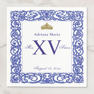 Serviette En Papier Serviettes Mis XV Quinceanera Bleu Élégant