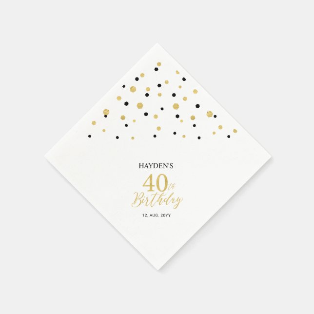 Serviette En Papier Serviettes modernes Gold & Black 40th Birthday Par (Coin)