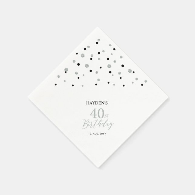 Serviette En Papier Serviettes modernes Silver & Black 40th Birthday P (Coin)