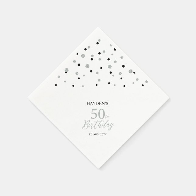 Serviette En Papier Serviettes modernes Silver & Black 50th Birthday P (Coin)