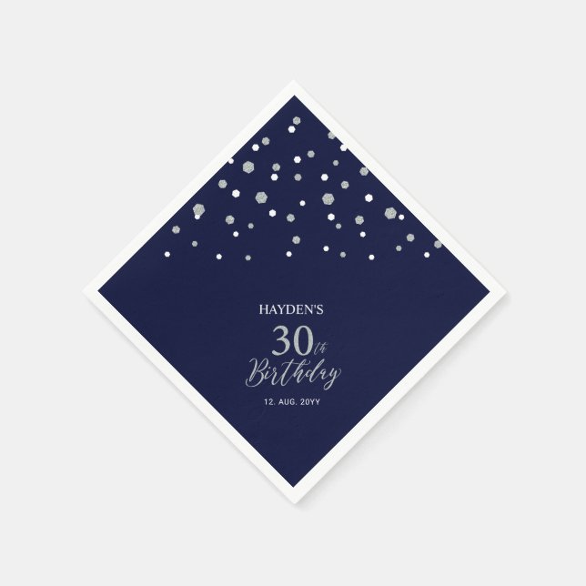 Serviette En Papier Serviettes modernes Silver & Navy 30e anniversaire (Coin)