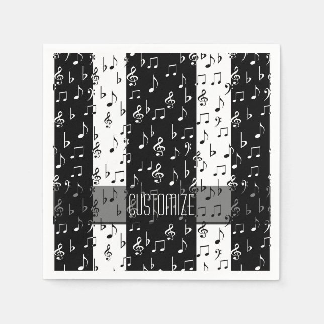 Serviette En Papier Serviettes musicales en noir et blanc (Devant)