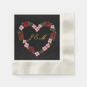 Serviette En Papier Serviettes noire - Mariage œur floral
