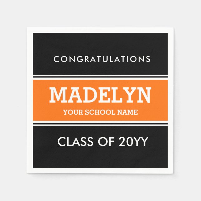 Serviette En Papier Serviettes Orange et Black Custom Graduation (Devant)
