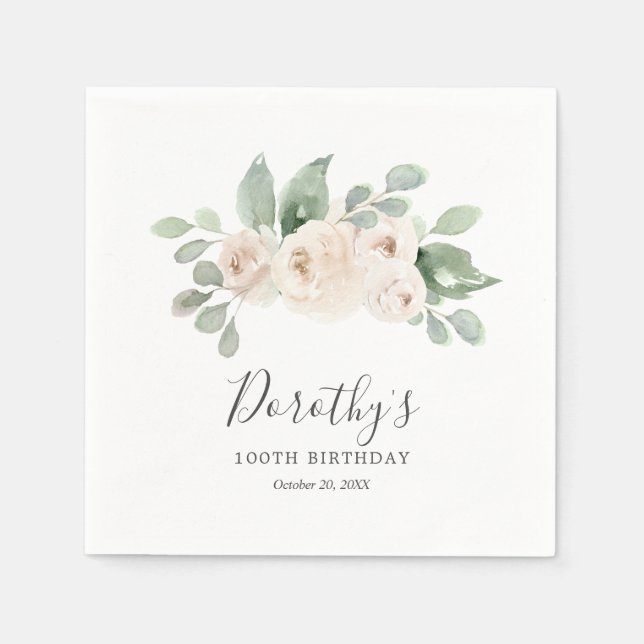 Serviette En Papier Serviettes personnalisées 100e anniversaire Rose b (Devant)
