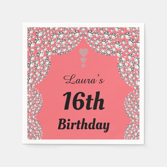 Serviette En Papier Serviettes personnalisées 16ème ou modifier l'âge (Devant)