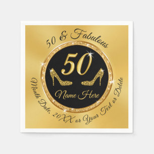 Serviette En Papier Serviettes personnalisées 50e anniversaire Noir et