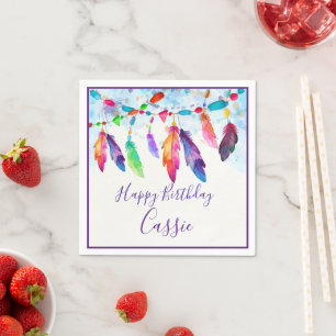 Serviette En Papier Serviettes personnalisées avec plumes boho